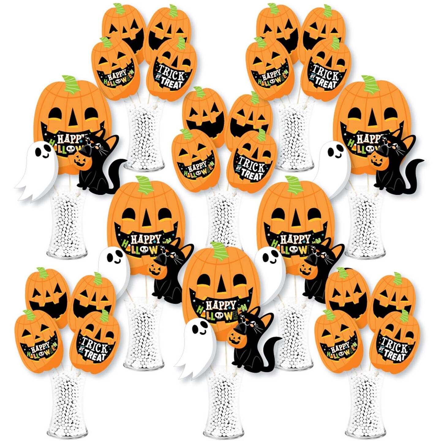 Big Dot of Happiness Jack-O'-Lantern Halloween - Kids Halloween Party Centerpiece Sticks - Showstopper Table Toppers - 35 Pieces