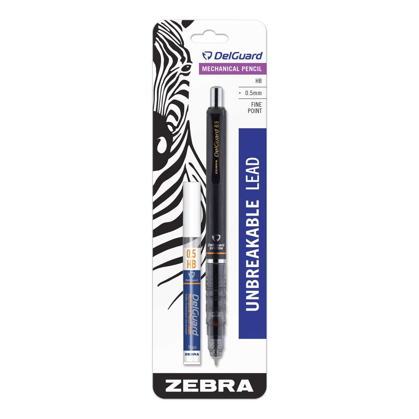 Zebra DelGuard Mechanical Pencil, .5mm Pencil &#x26; 12 Leads