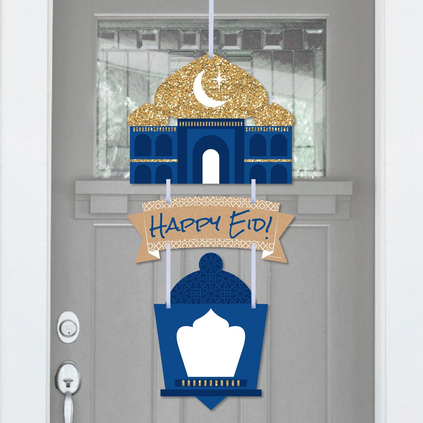 Big Dot of Happiness Ramadan - Hanging Porch Eid Mubarak Party Outdoor Decorations - Front Door Decor - 3 Piece Sign