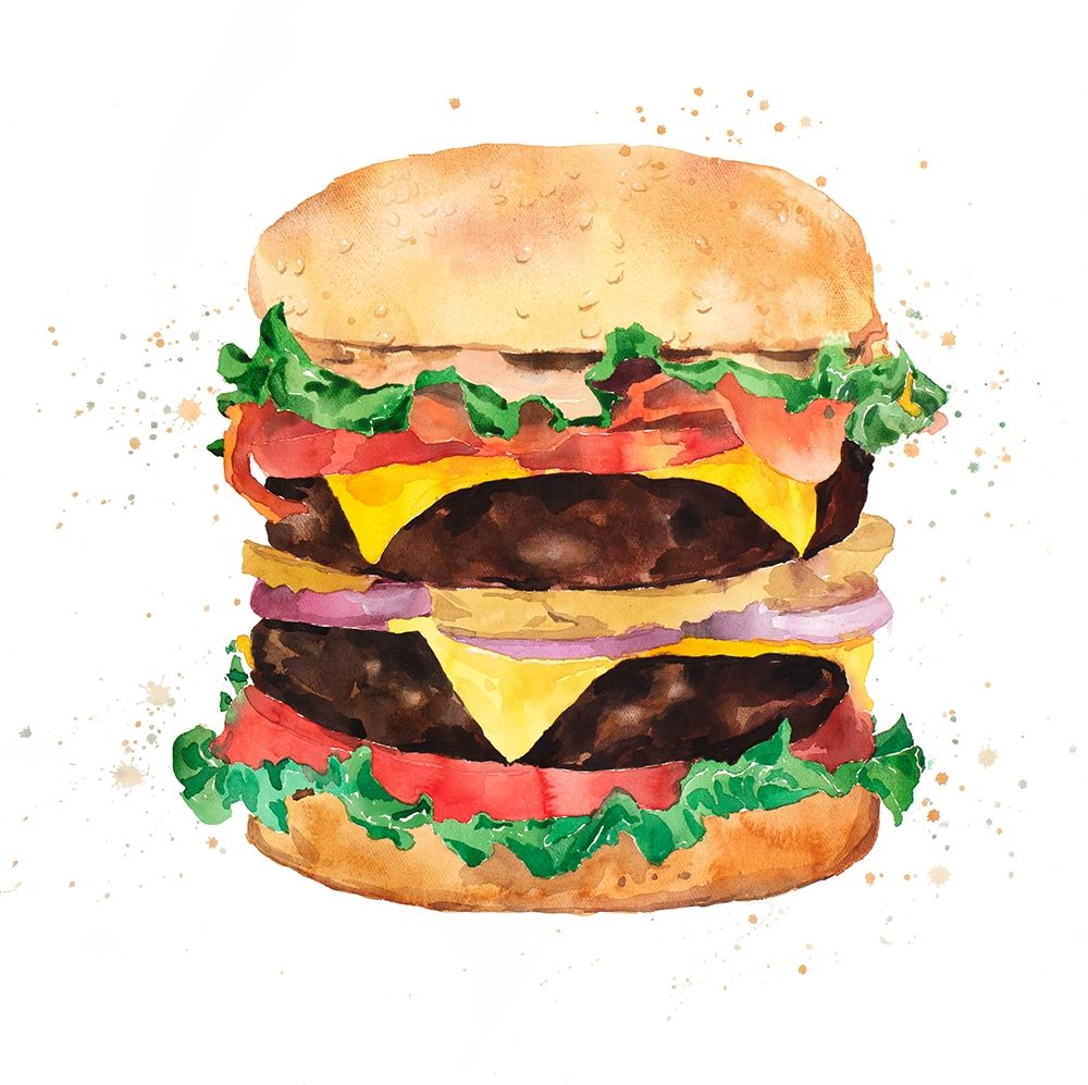 Watercolor All Dressed Double Cheeseburger Poster Print by Atelier B Art Studio - Item # VARPDXBEGGAS79