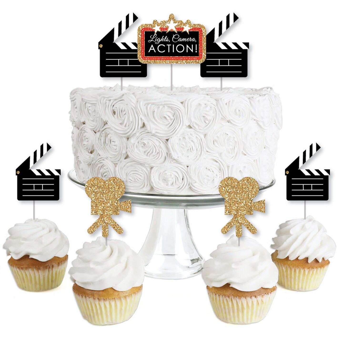 Big Dot of Happiness Red Carpet - Dessert Cupcake Toppers - Movie Night Party Clear Treat Picks - Set of 24