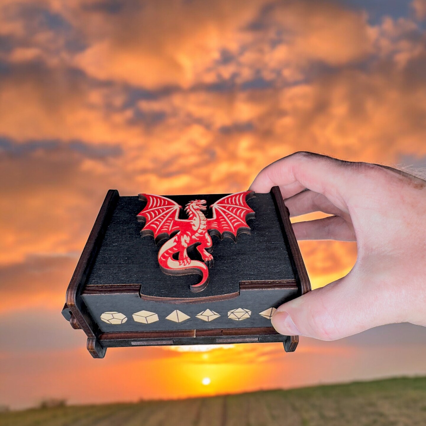 Dice Box - Black - The Red Dragon - 6x4x3
