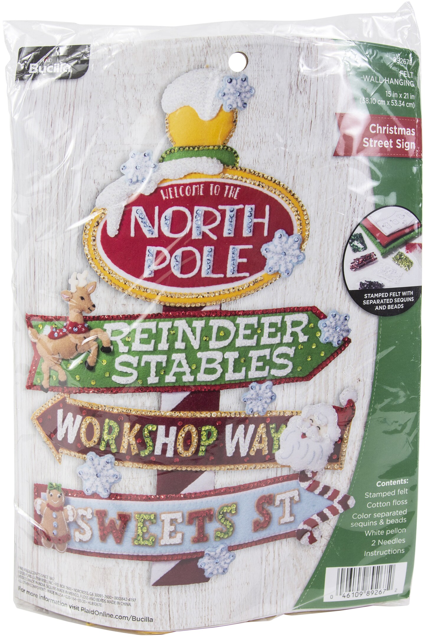 Bucilla Felt Wall Hanging Applique Kit-Christmas Street Sign