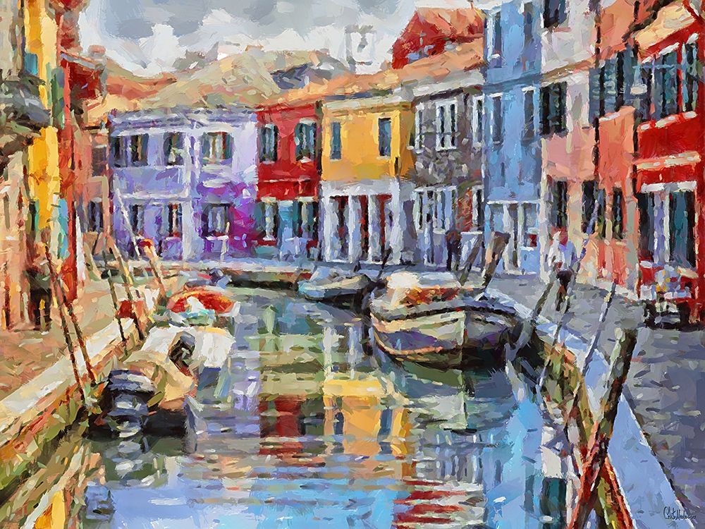 Boats with colorful Houses VI Poster Print by Celito Medeiros # 3CFM16035