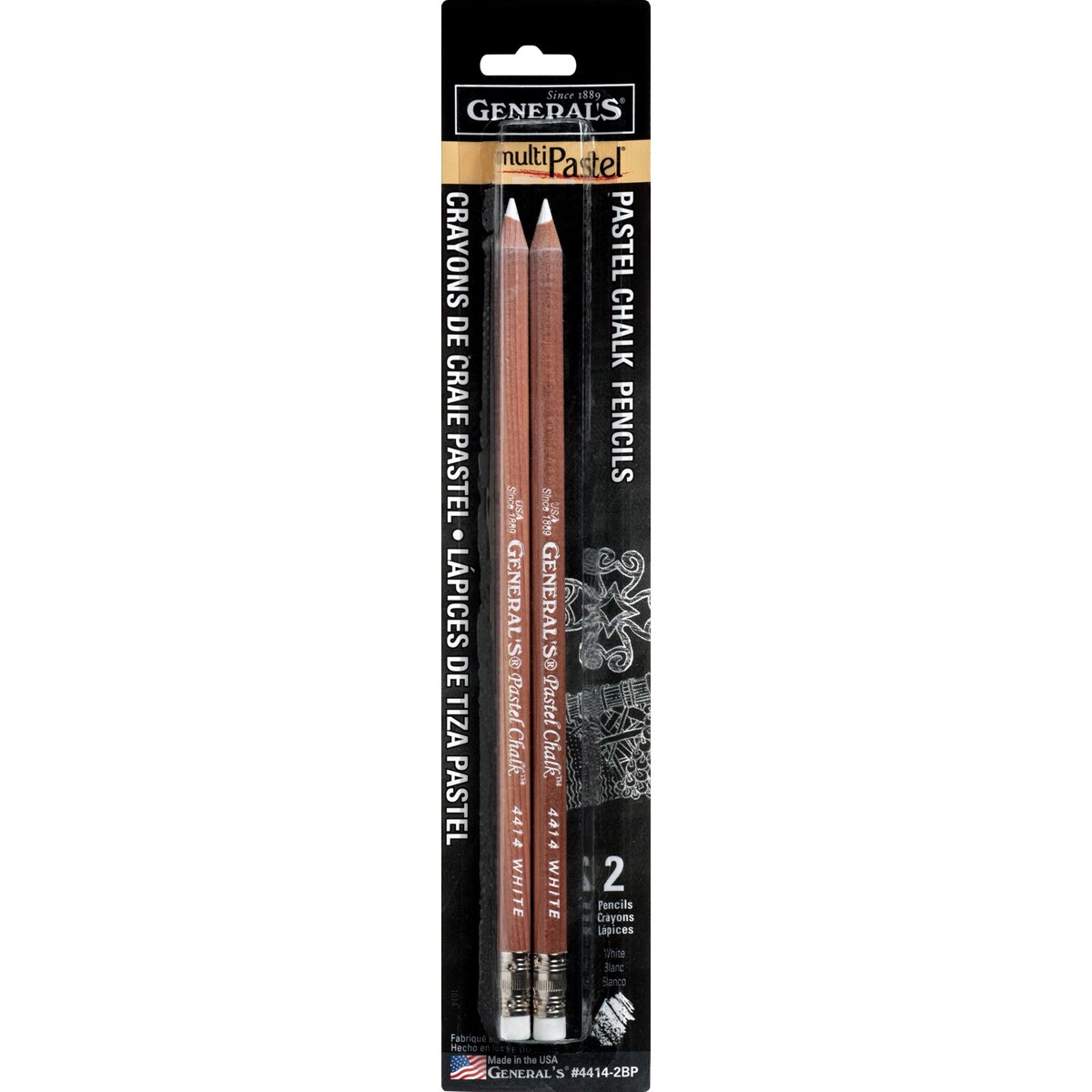 General Pencil MultiPastel Chalk Pencils 2/Pkg-White