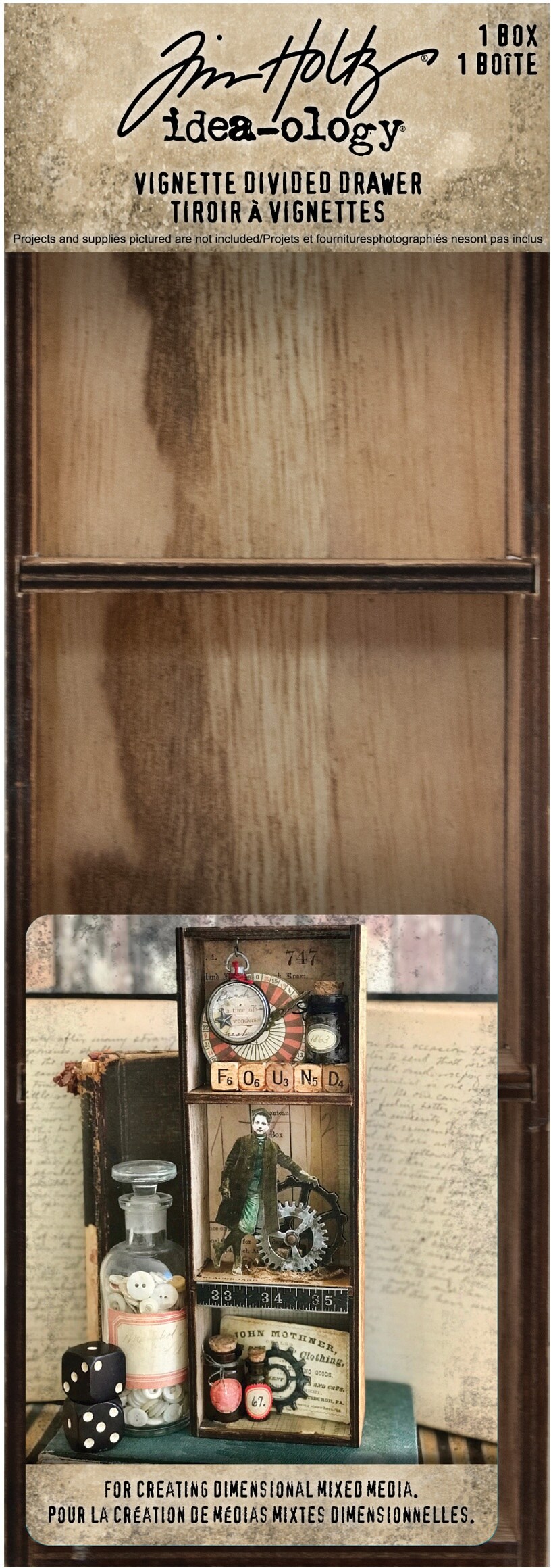 Idea-Ology Vignette Divided Drawer 3.5&#x22;X10&#x22;-3 Compartments