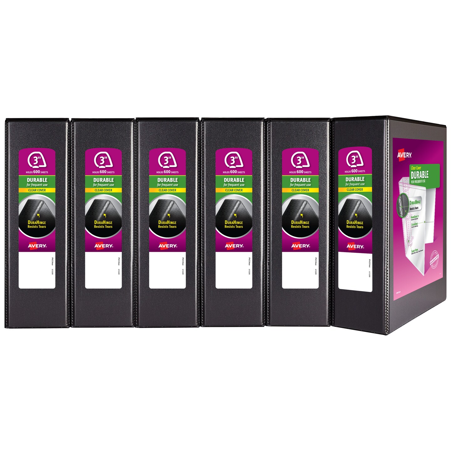 Avery Durable View 3 Ring Binder, 3&#x22; Slant Rings, 1 Black Binder (17041) - 6 Pack