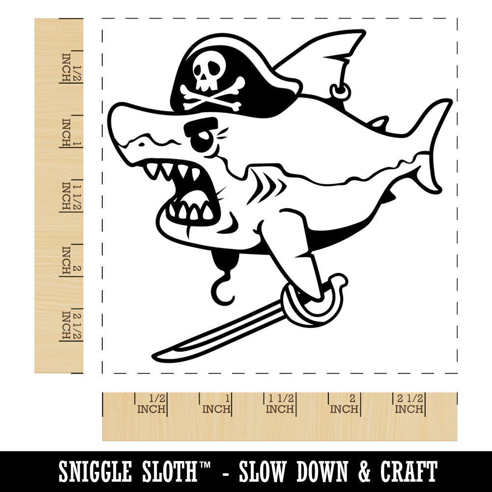 Pirate Shark with Hook and Sword Square Rubber Stamp for Stamping Crafting