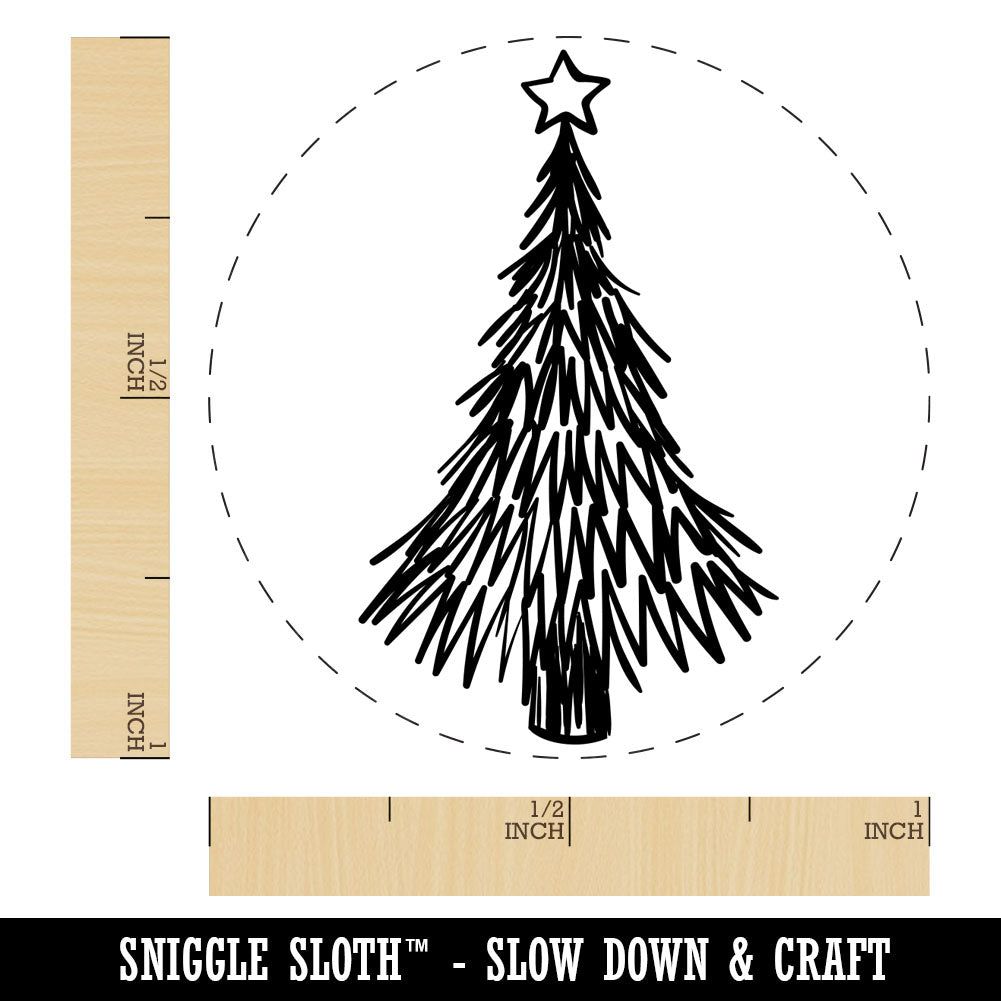 Hand Drawn Christmas Evergreen Tree with Star Rubber Stamp for Stamping Crafting Planners