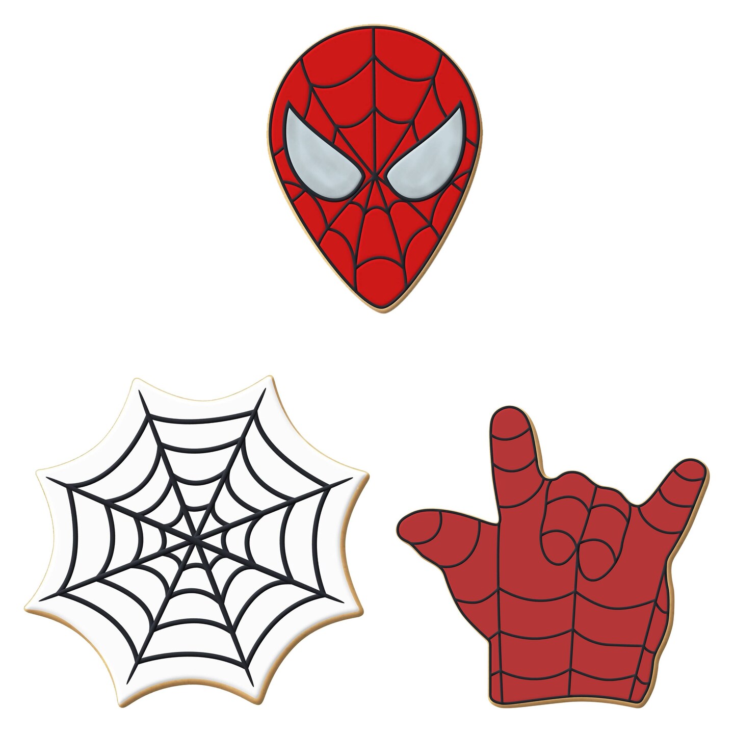 CookieCutter.com Super Hero Cookie Cutter 3 Pc Set, 4 - 4.5 in, Spider Web Tin Plate Steel, USA