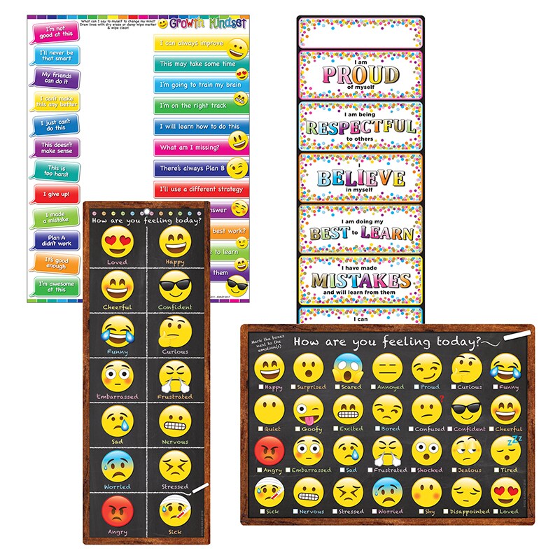 Smart Poly&#xAE; Assorted Growth Mindset Charts, 13&#x22; X 19&#x22;, Dry-Erase Surface, Set Of 4