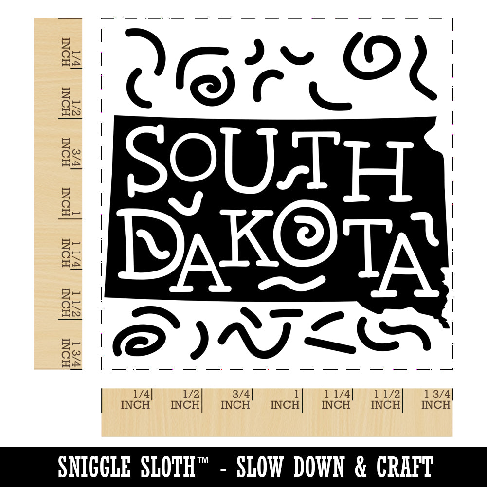 South Dakota State with Text Swirls Square Rubber Stamp for Stamping Crafting
