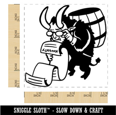 Krampus Checking Christmas Naughty List Square Rubber Stamp for