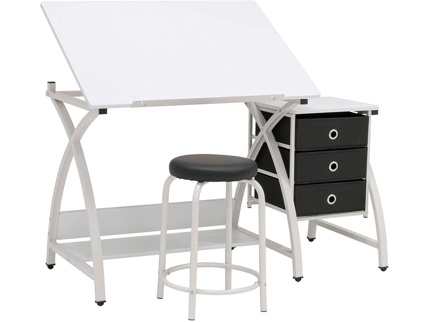 SD STUDIO DESIGNS 2 Piece Venus Craft Table with Angle Adjustable Top and Stool - White/White