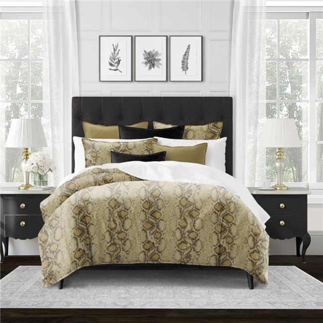 6ix Tailors SPT-GOL-CMF-CK-5PC Serpentine Gold California King Size  Comforter & 2 Pillow Shams Set - 5 Piece