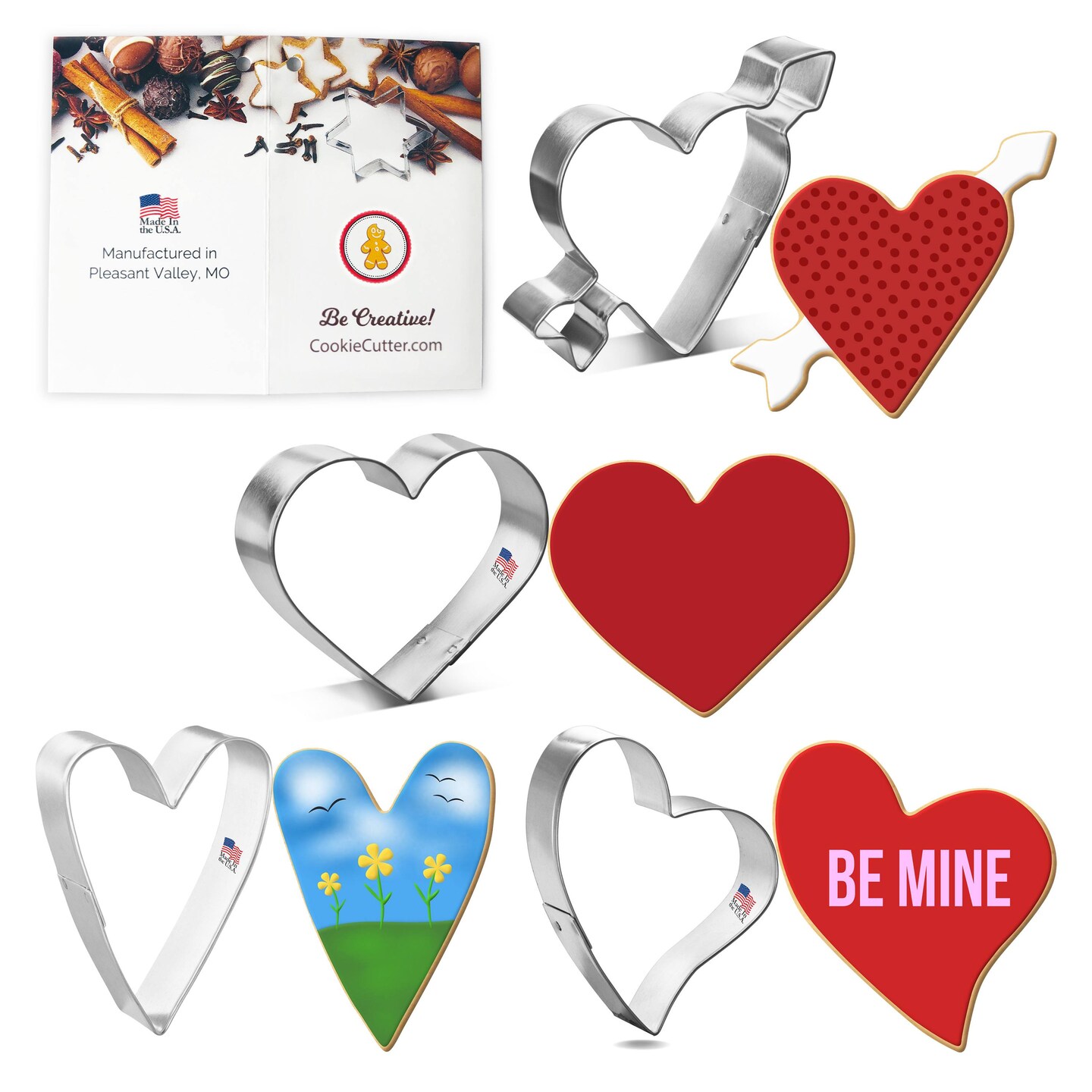 CookieCutter.com Heart 4 Piece Set, Sizes 3 in to 4.25 in, Tin Plate Steel, Handmade in the USA
