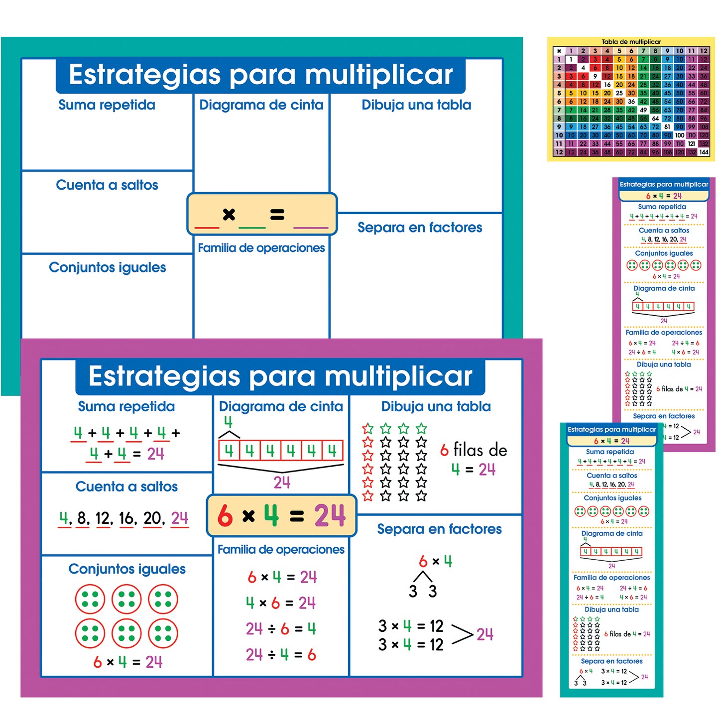 Carson Dellosa Multiplicacion Instructional Set&#x2014;Reference Chart, Multiplication Charts With Multiplication Facts Through 12, Strategy Reference Bookmarks, Math Skills, Spanish Edition (69 pc)