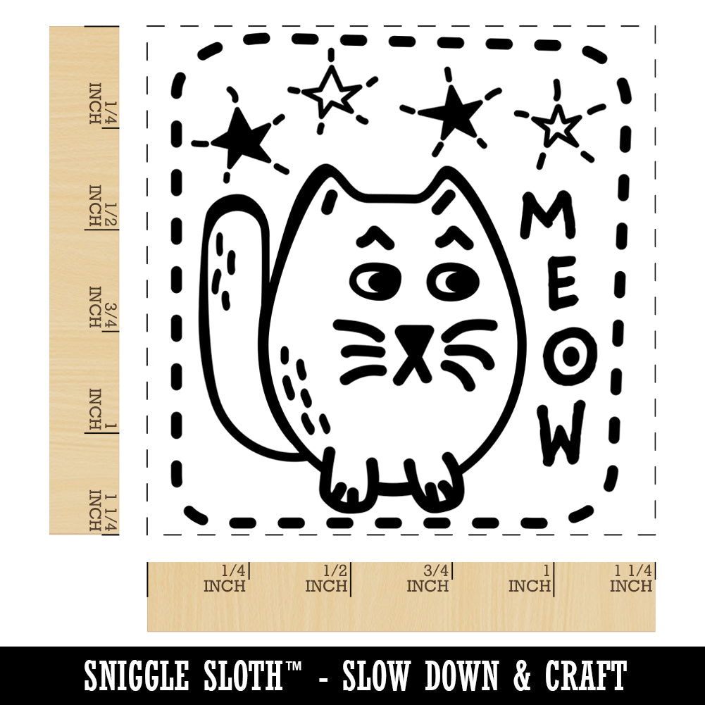 Mopey Cat Meow and Stars Square Rubber Stamp for Stamping Crafting