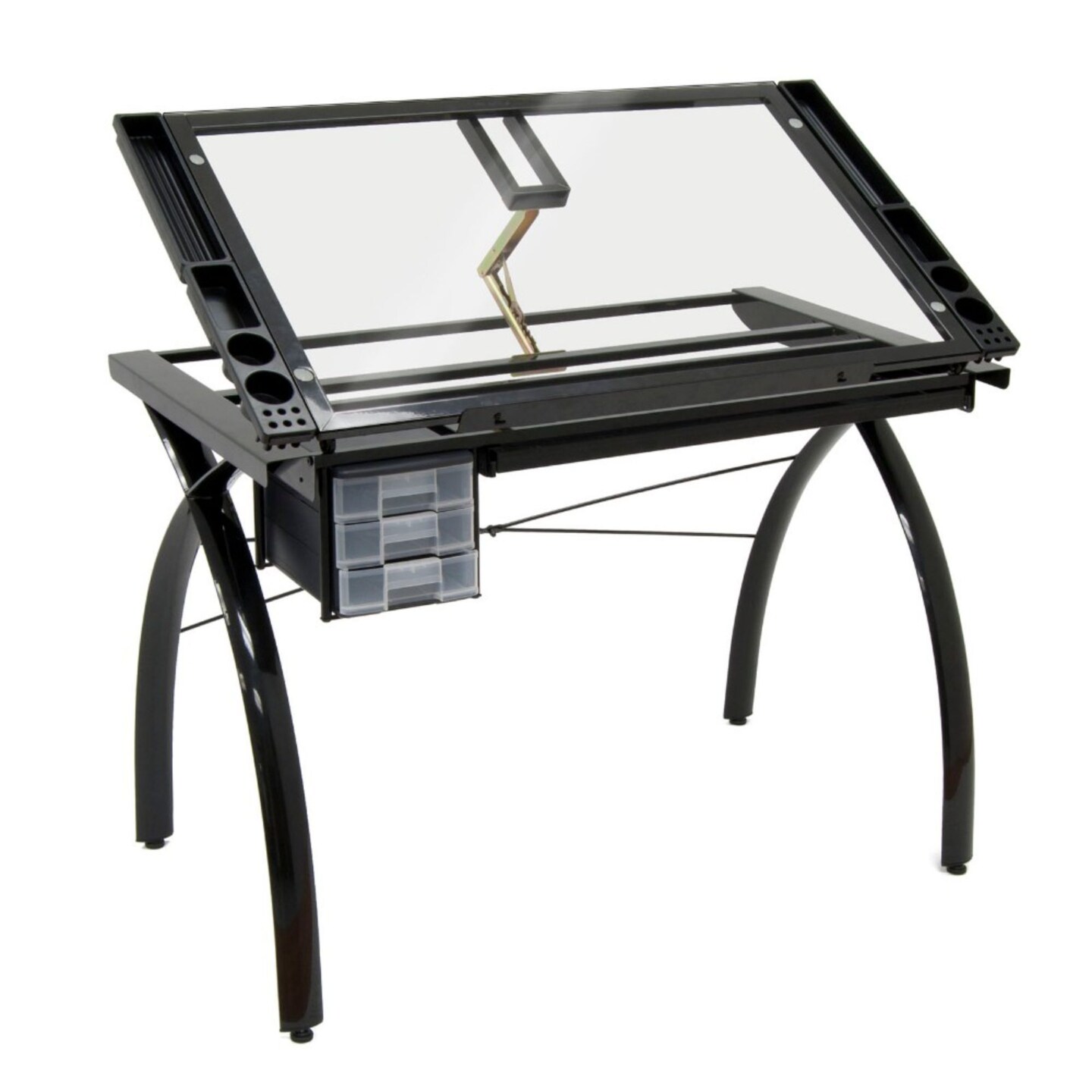 Futura Craft/Drawing Table With Adjustable Top In Black / Clear Glass
