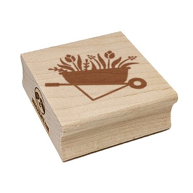 Darling Wheelbarrow Spring Summer Flowers Gardening Square Rubber Stamp ...