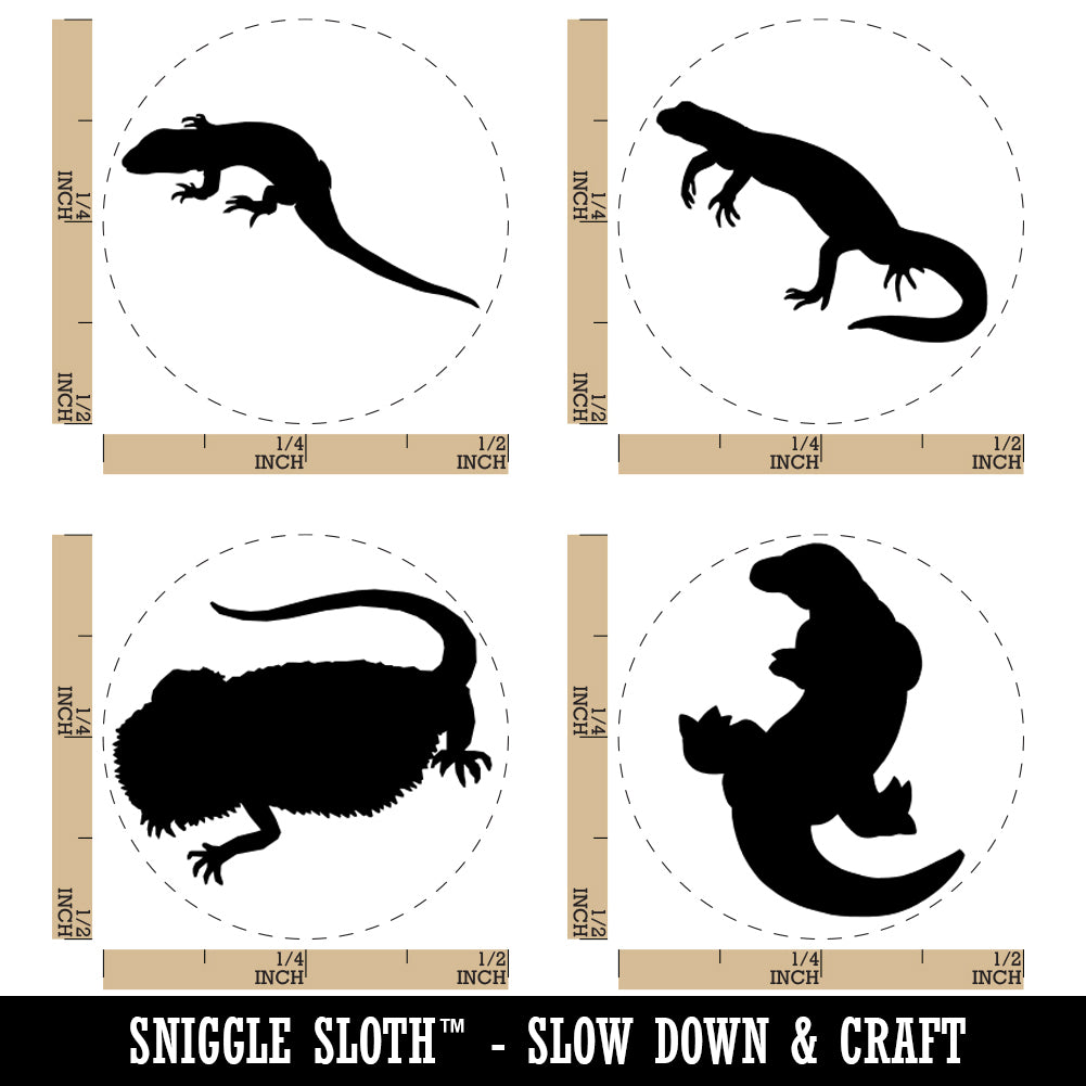 Lizard Silhouettes Reptile Dragon Newt Salamander Rubber Stamp Set for Stamping Crafting Planners