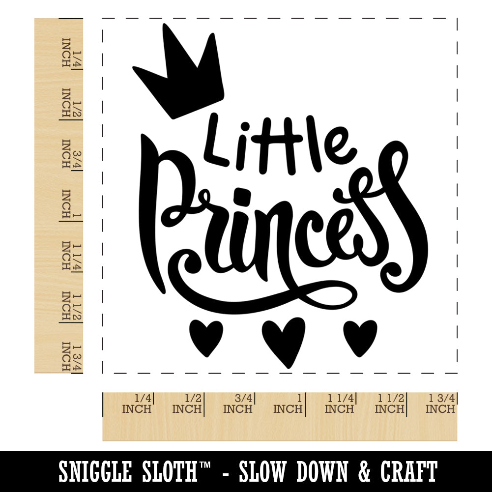 Little Princess Cursive with Crown and Hearts Square Rubber Stamp for ...