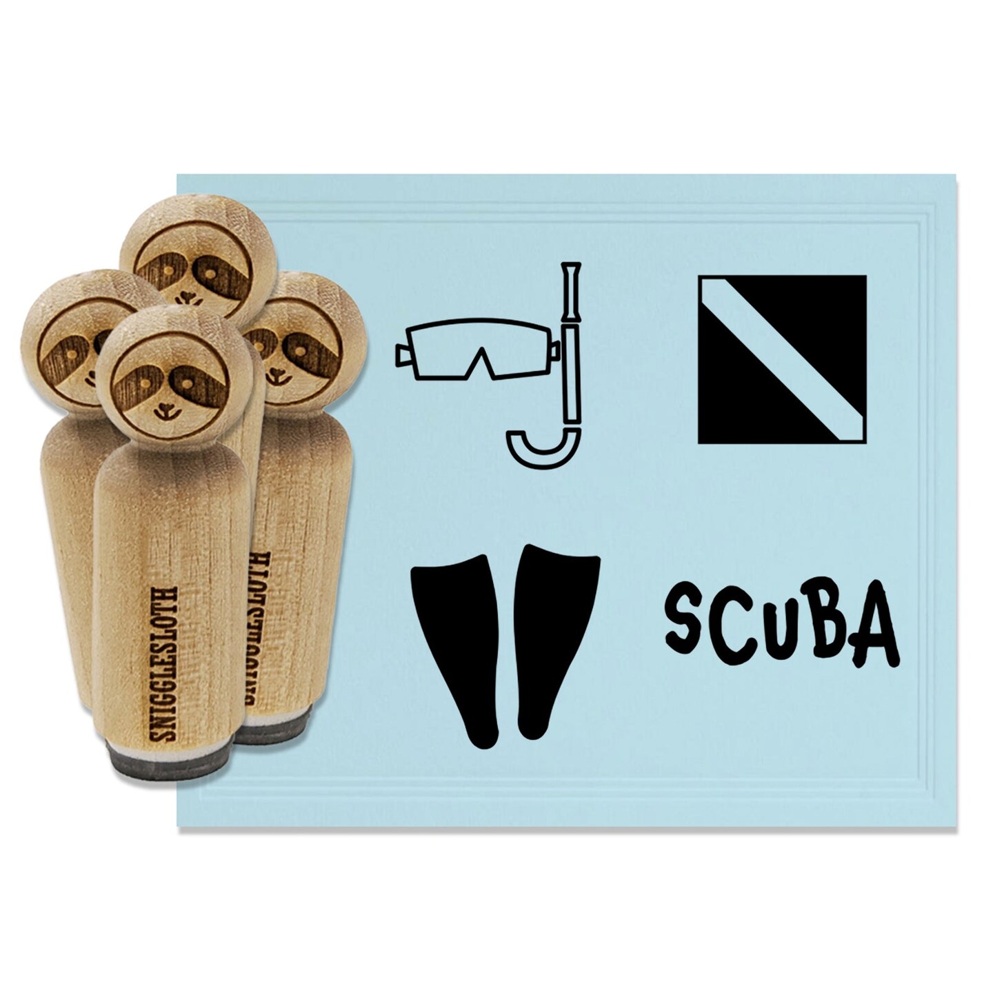 Scuba Diving Diver Flag Snorkel Mask Fins Rubber Stamp Set for Stamping Crafting Planners