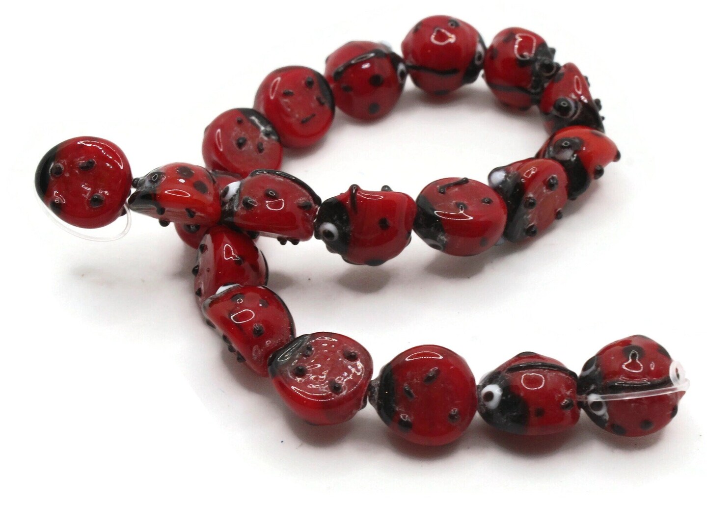 20 10mm Red Ladybugs Lampwork Glass Beads