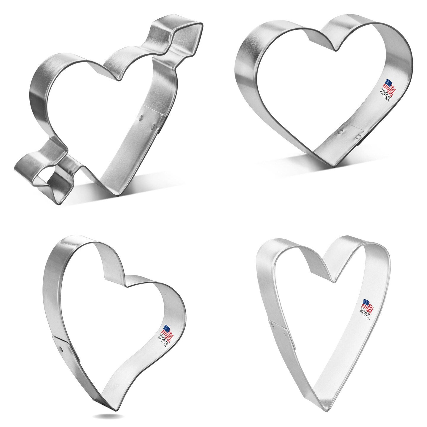 CookieCutter.com Heart 4 Piece Set, Sizes 3 in to 4.25 in, Tin Plate Steel, Handmade in the USA