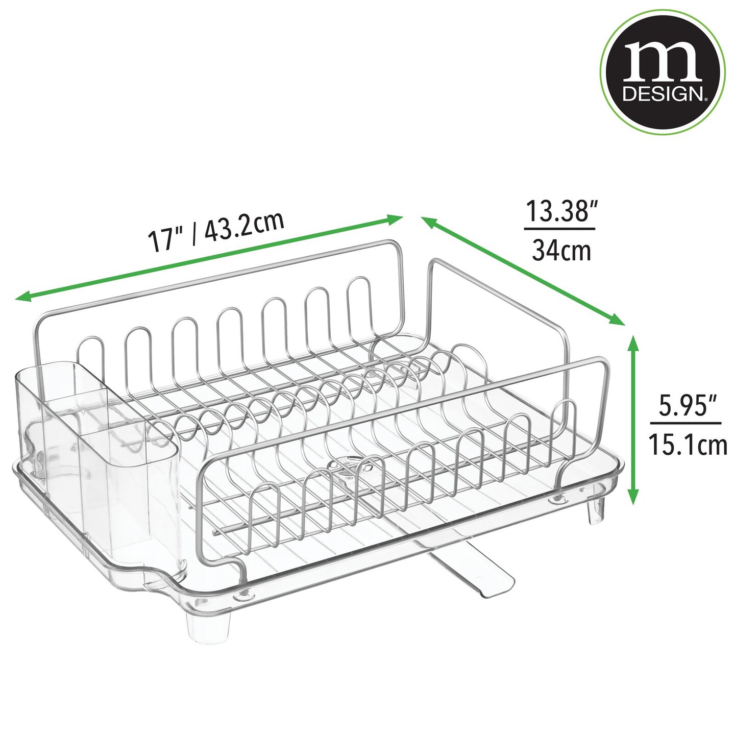 Mdesign Large Kitchen Dish Drying Rack / Drainboard, Swivel Spout