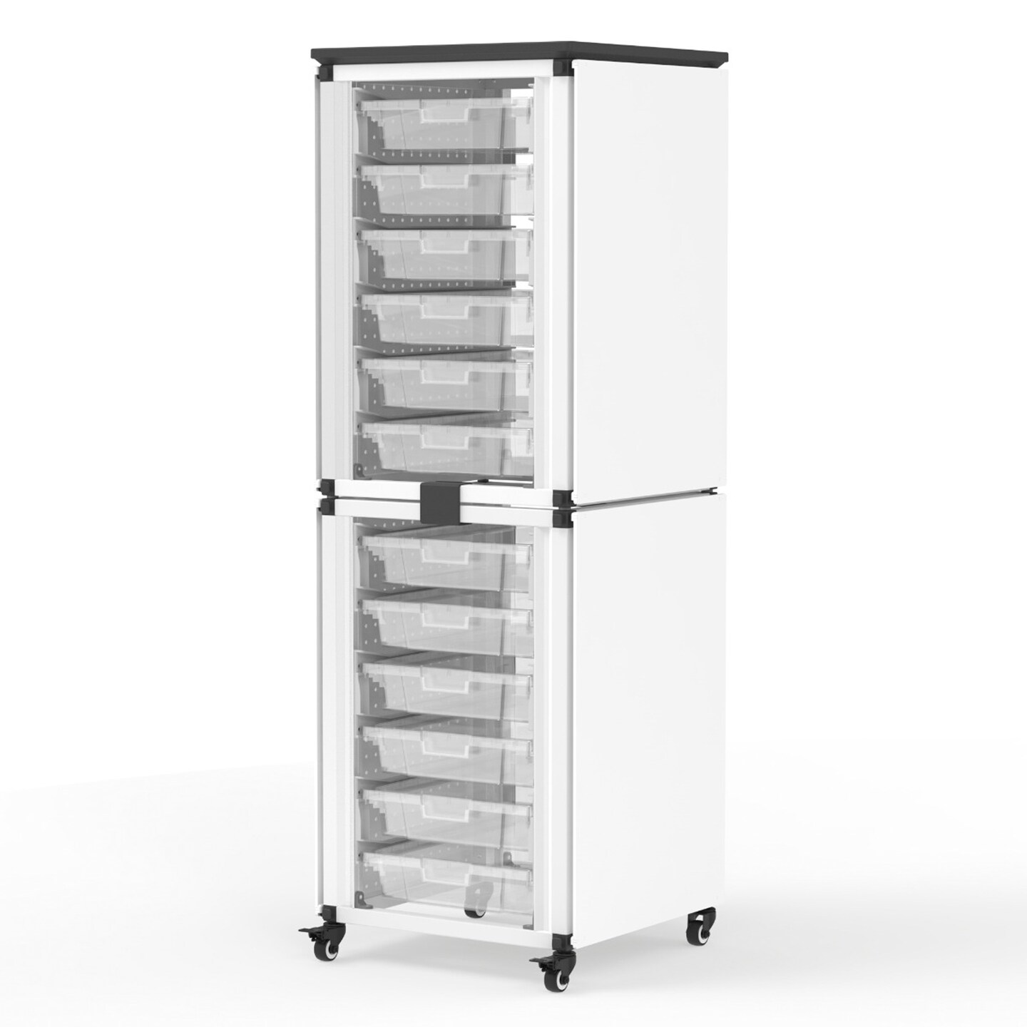 Luxor Modular Classroom Storage Cabinet - 2 stacked Modules with 12 Small Bins