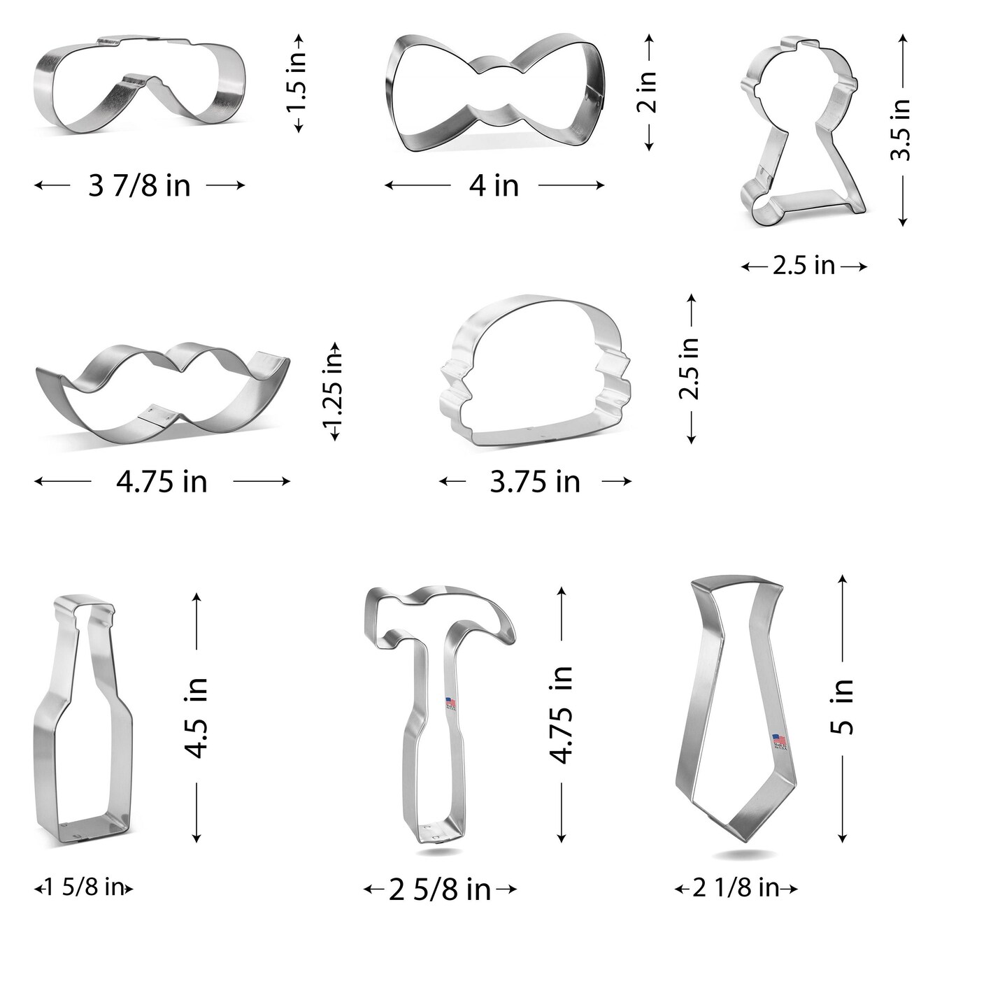CookieCutter.com Fathers Day Cookie Cutter Set 8 Pc - Foose Cookie Cutters - USA Tin Plated Steel