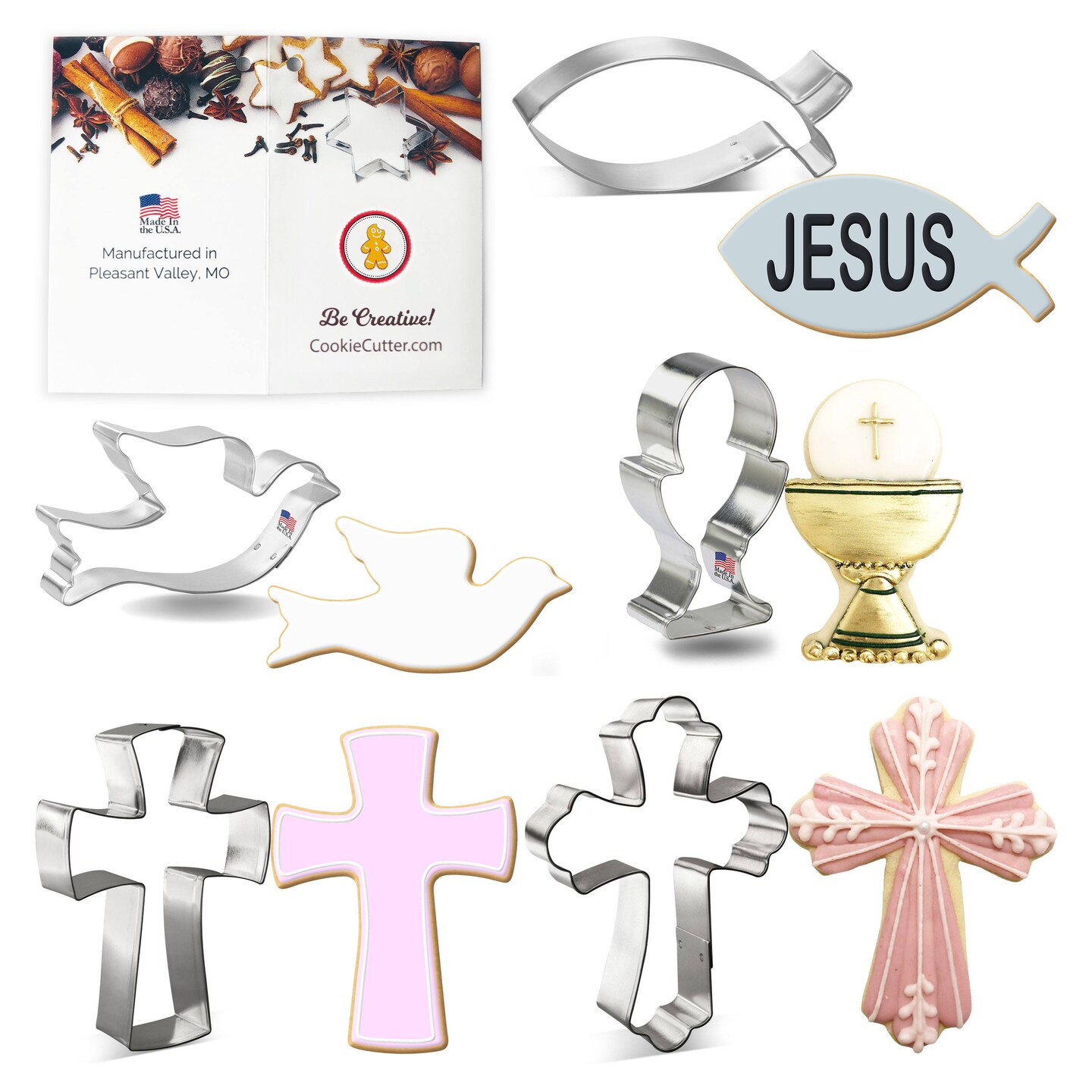 CookieCutter.com Easter Communion Baptism Cookie Cutter 5 Pc Set 4 - 5 in, Tin Plate Steel, USA