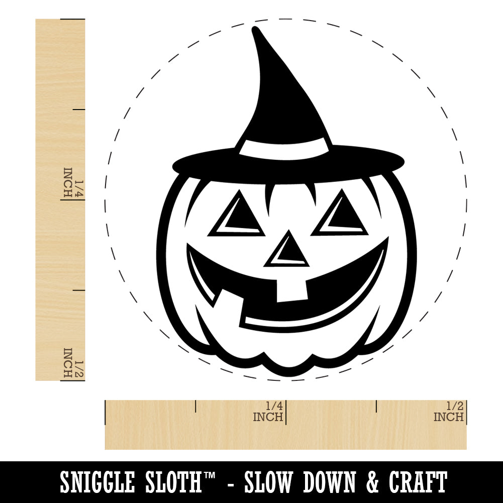 Pumpkin with Witch Jack-O&#x27;-Lantern Hat Halloween Rubber Stamp for Stamping Crafting Planners