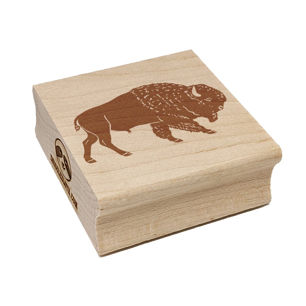 American Bison Buffalo Rubber Stamp - 1.25in Square Wood Handle Craft Stamp By Sniggle Sloth