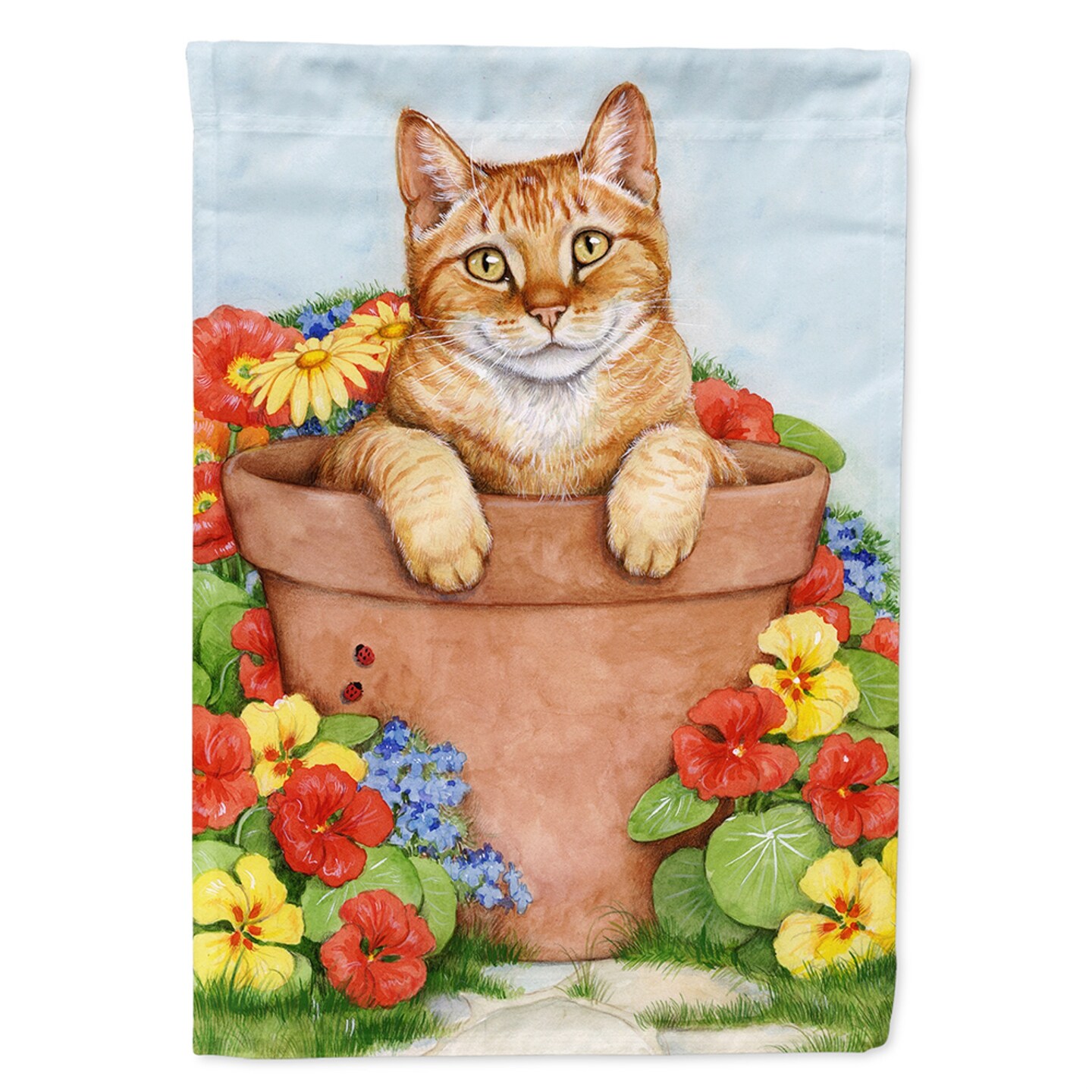 &#x22;Caroline&#x27;s Treasures CDCO0395GF Ginger Cat In Pot by Debbie Cook Garden Flag, Small, Multicolor&#x22;
