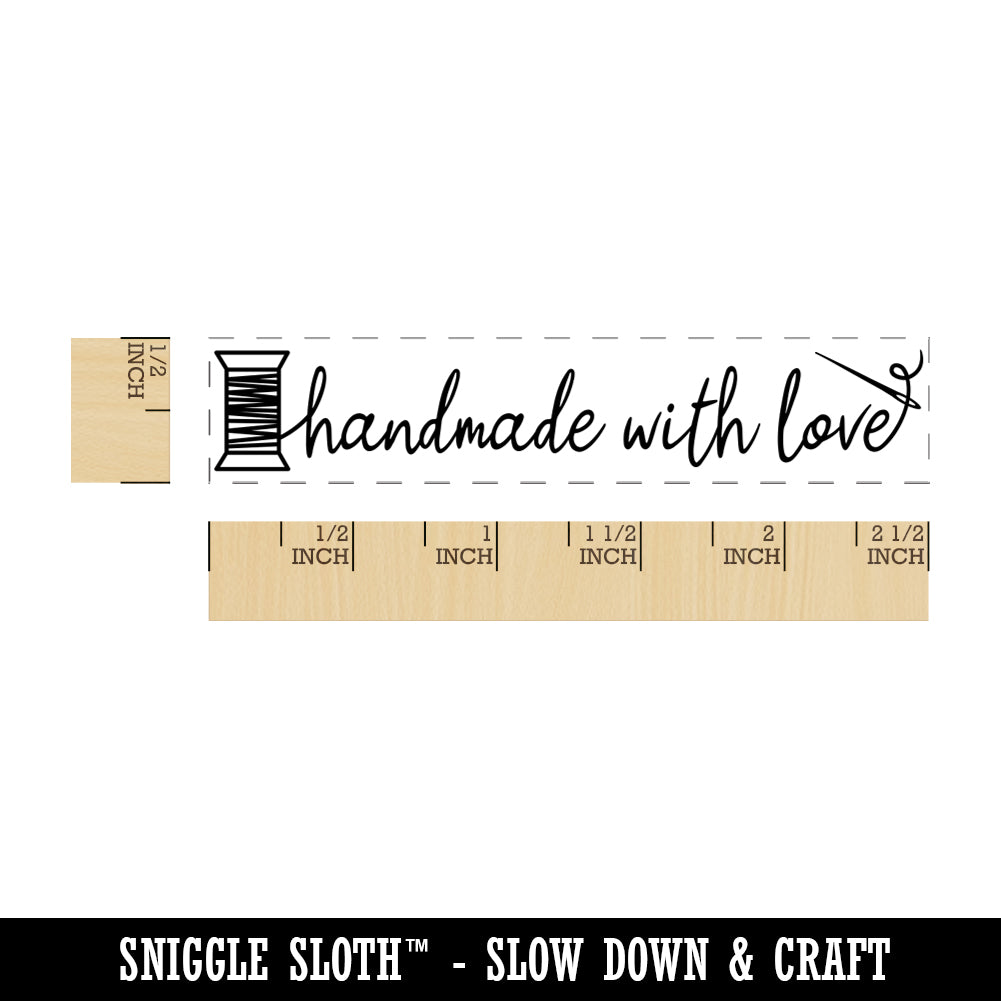 Sewing Handmade with Love Fun Script Needle Thread Rectangle Rubber
