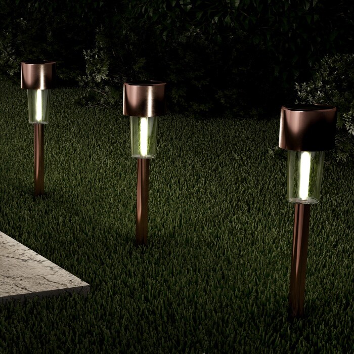 Solar Path Lights Set Of 12 Stainless Steel Bronze Outdoor Garden Landscape