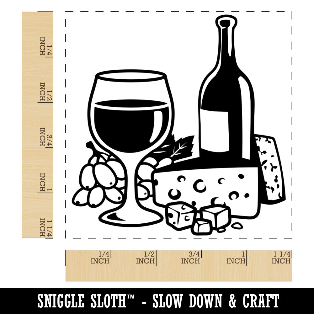 Wine and Cheese Square Rubber Stamp for Stamping Crafting
