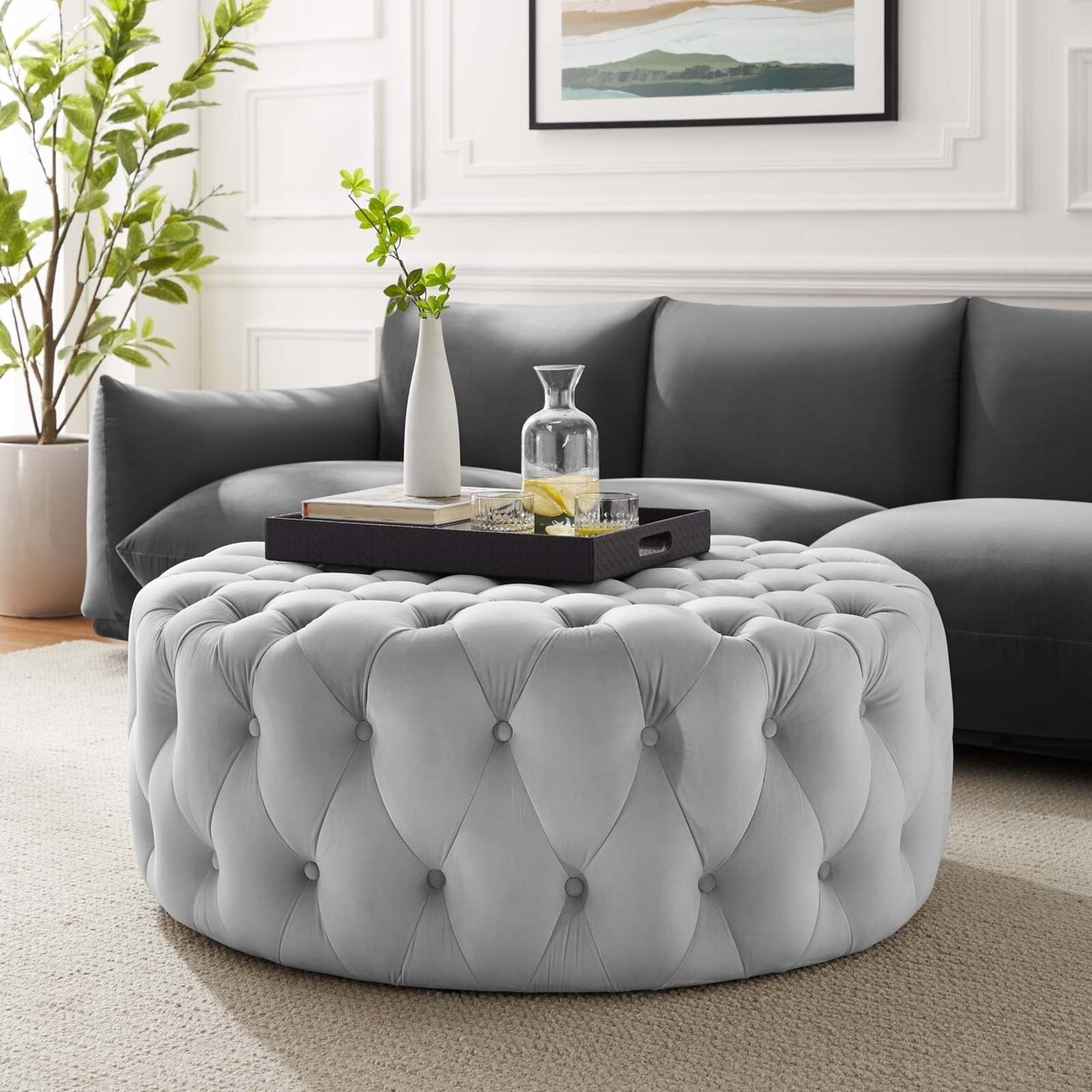 Modway Amour Tufted Button Large Round Performance Velvet Ottoman-EEI ...