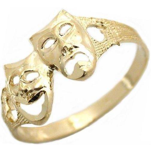 10K Gold Comedy &#x26; Tragedy Ring Drama Theatre Jewelry Size 8