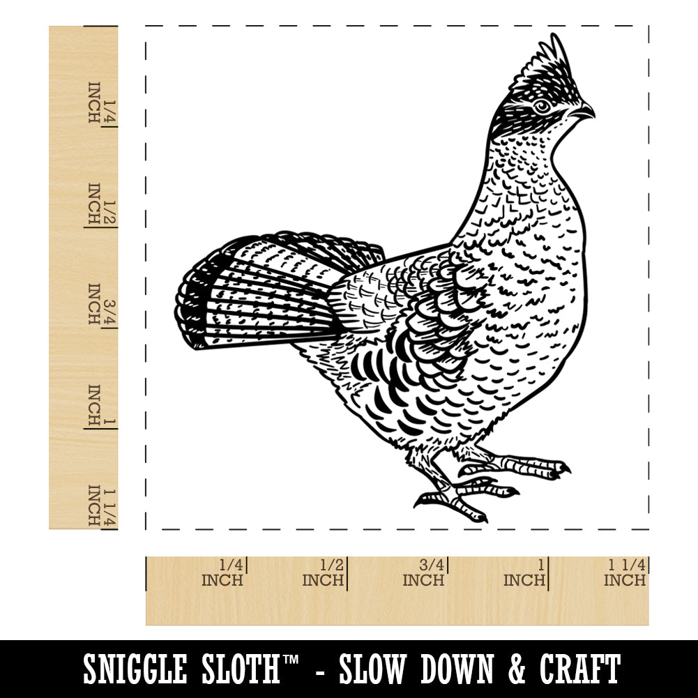 Ruffed Grouse on Alert Square Rubber Stamp for Stamping Crafting