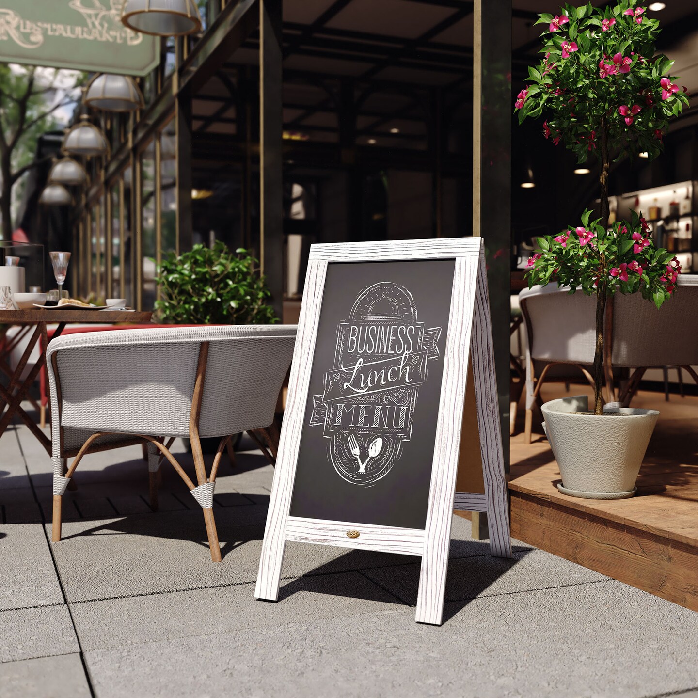 Canterbury 40" x 20" Vintage Wooden A-Frame Magnetic Indoor/Outdoor Chalkboard Sign, Freestanding Double Sided Extra Large Message Board - Whitewashed