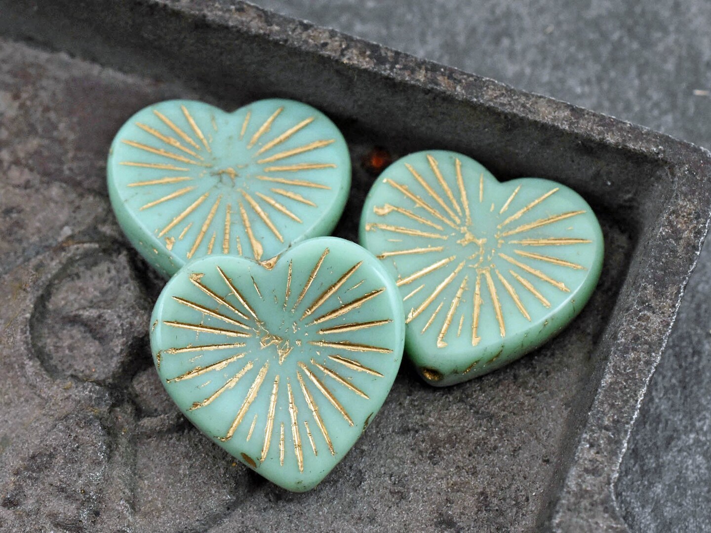 *4* 22mm Bronze Washed Opaque Turquoise Heart Beads