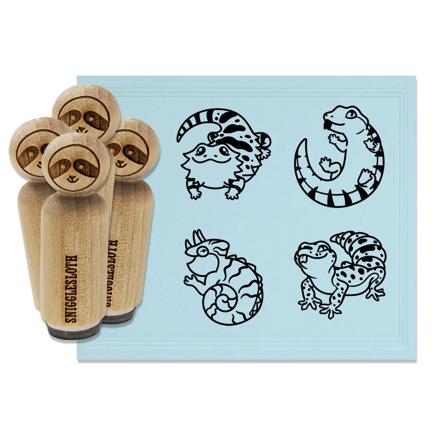 Fat Cute Lizards Gecko Chameleon Skink Bearded Dragon Rubber Stamp Set for Stamping Crafting Planners