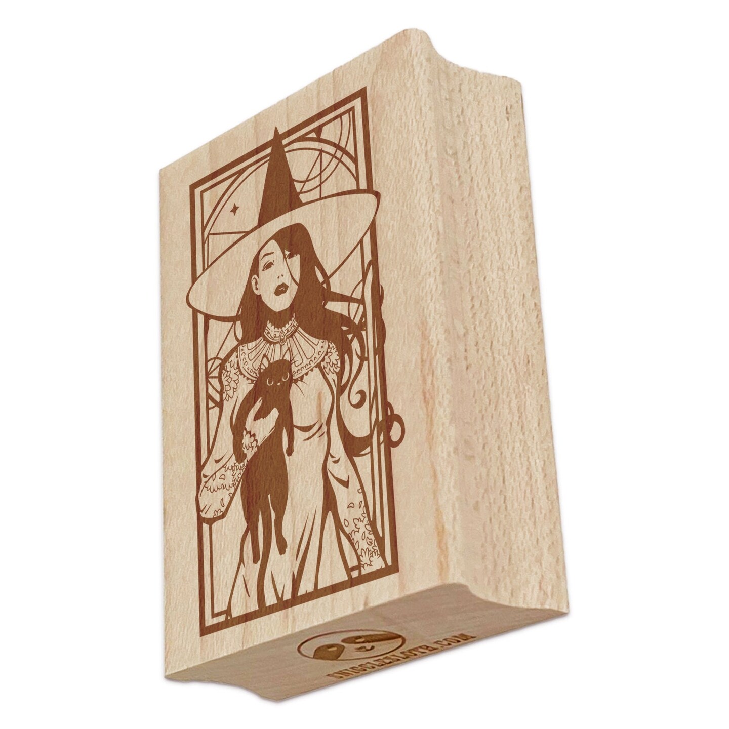 Elegant Witch with Black Cat Halloween Rectangle Rubber Stamp for Stamping Crafting
