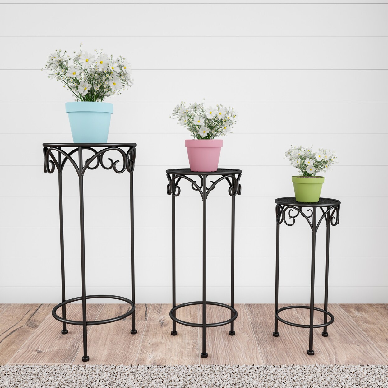 Wrought Iron Plant Stands Set Of 3 Black Decorative Indoor Outdoor Nesting