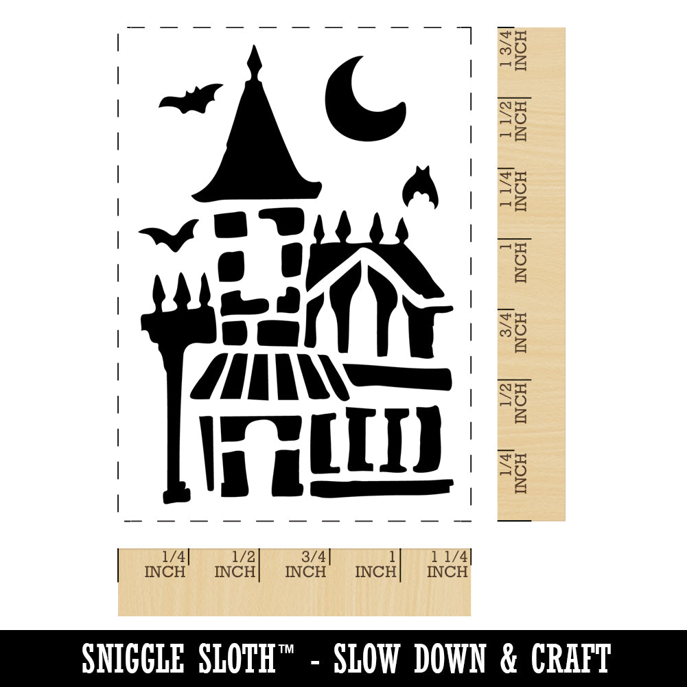 Spooky Haunted House Mansion Horror Halloween Rectangle Rubber Stamp for Stamping Crafting