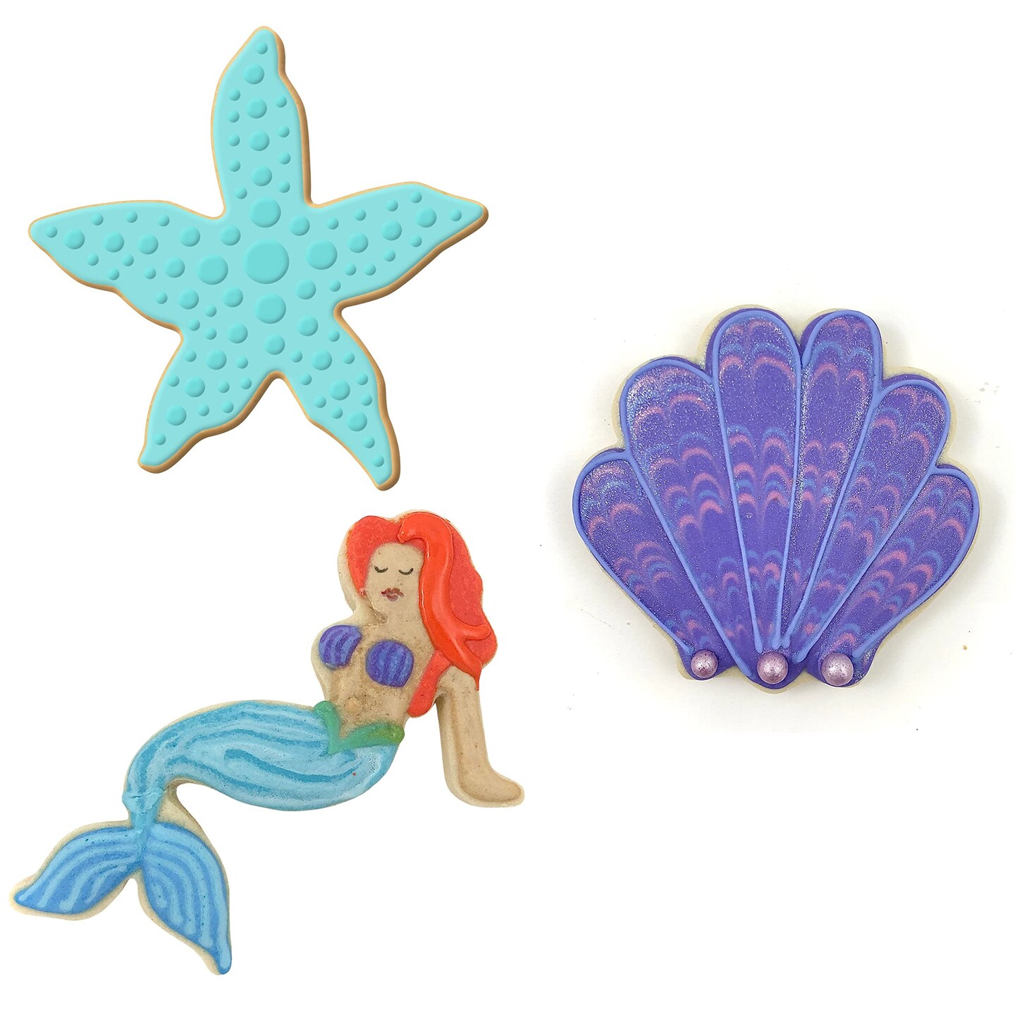 CookieCutter.Com Under The Sea Cookie Cutter 3 Pc Set – 3.5 in Seashell, 4 in Starfish, 4.5 in Mermaid