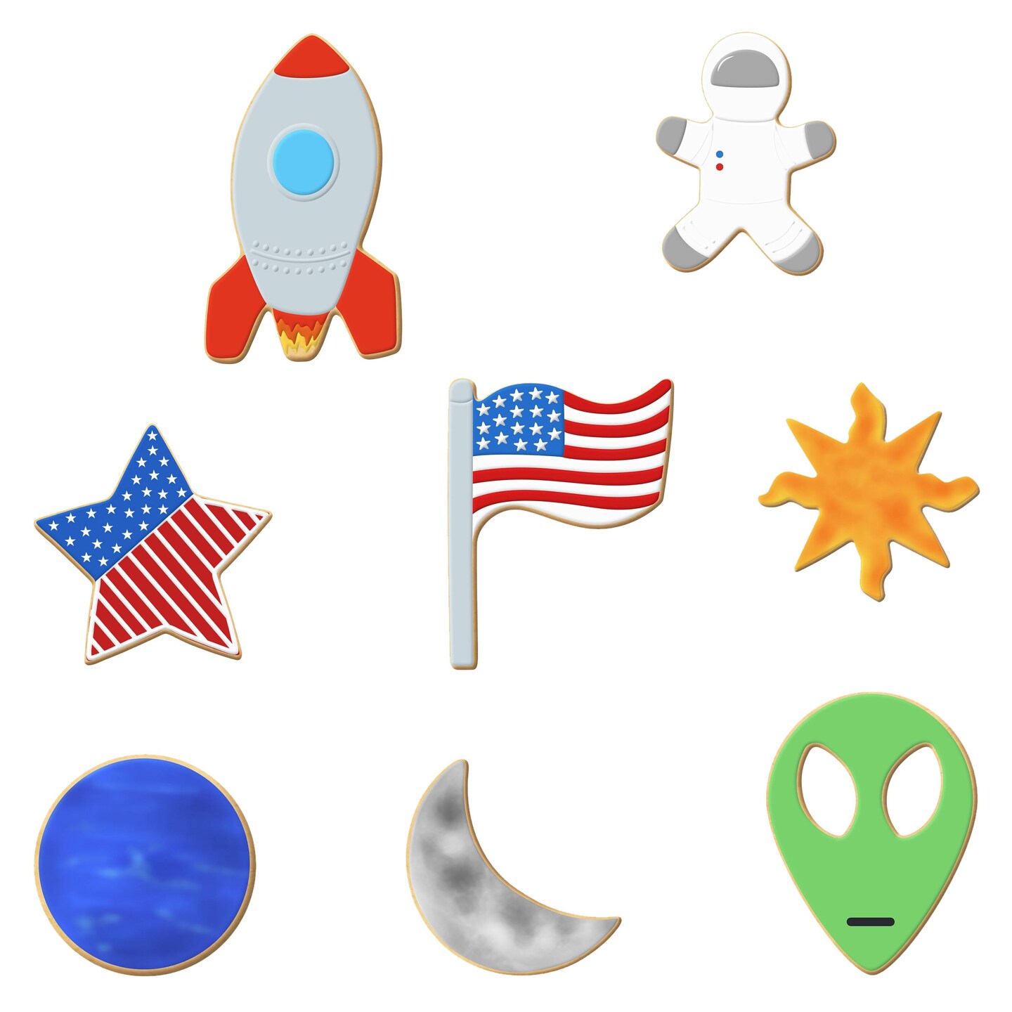 CookieCutter.com Moon Landing Cookie Cutter 8 Pc Set, 3 - 4.5 in, Tin Plate Steel, USA